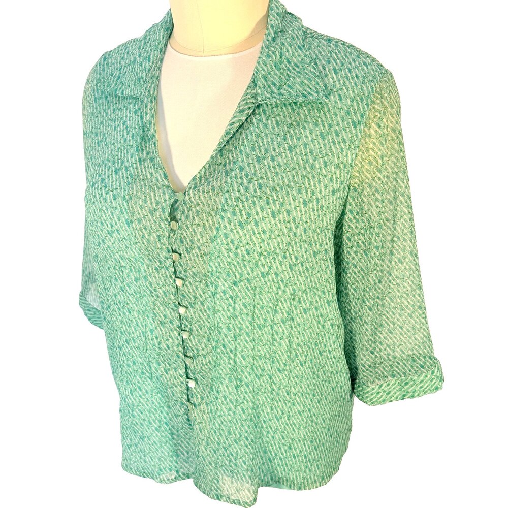 Avenue Blouse Womens 22/24 Soft Green Button Up Collared 3/4 Sleeve - Picture 8 of 12